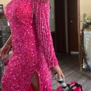 Long Pink Sequenced Prom Dress